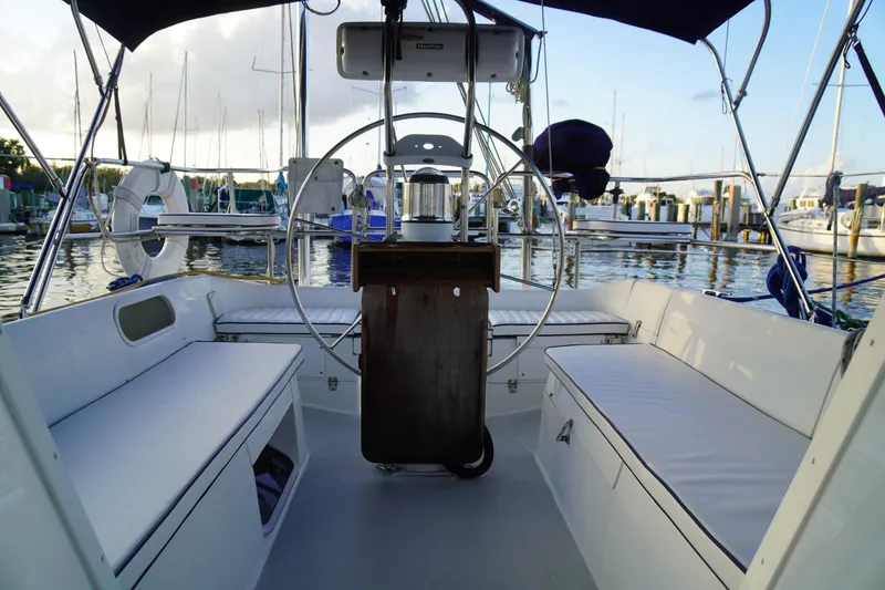 Slide: The Image of Cockpit view of 2000 Catalina 36 MkII sailboat docked at marina. - 6