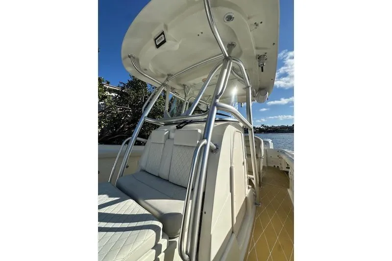Slide: The Image of 2007 Hydra-Sports Vector 3300 CC boat interior with seating and metal framework. - 15