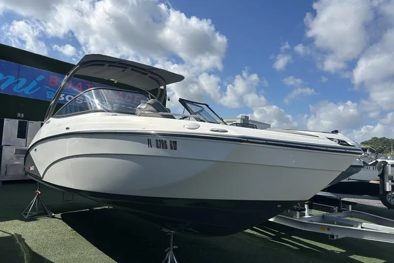 Slide: The Image of 2019 Yamaha AR-240 boat on trailer under blue sky. - 3