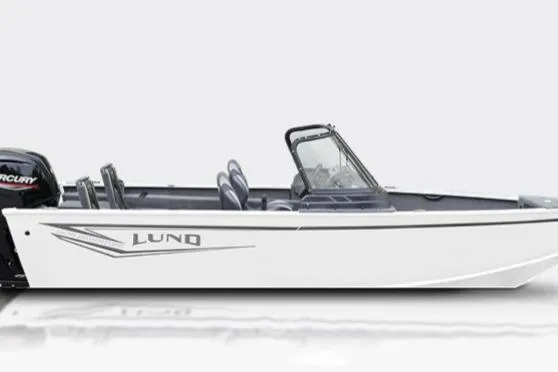 The Image of 2026 Lund 1675 Adventure Sport boat, white exterior, side view, with Mercury outboard motor. - 1