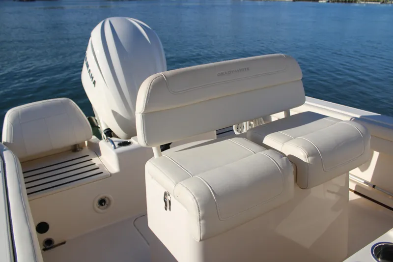 Slide: The Image of 2024 Grady-White Fisherman 216 boat interior with Yamaha engine, featuring comfortable seating. - 12