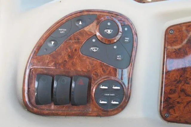 Slide: The Image of Control panel of a 2007 Sea Ray 340 Sundancer boat with wood finish. - 36