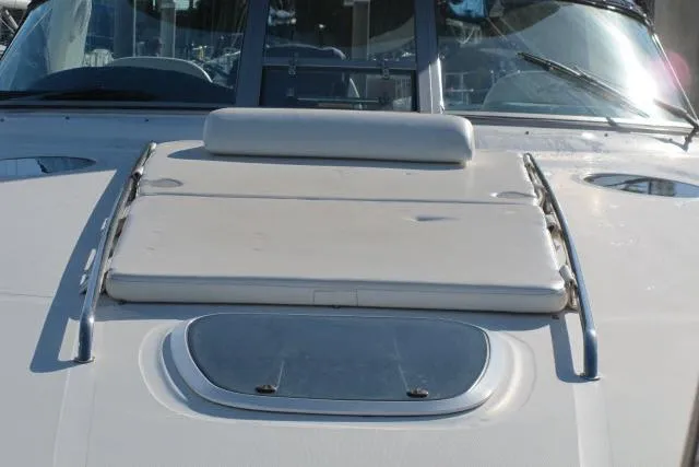 Slide: The Image of 2007 Sea Ray 340 Sundancer boat deck with sunpad and hatch. - 39