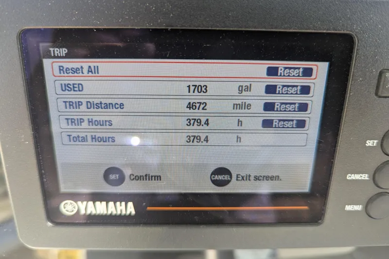 Slide: The Image of Yamaha trip display showing fuel, distance, and hours for 2020 NauticStar 251 Hybrid. - 5
