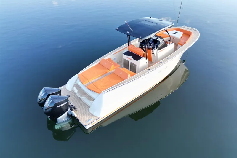 Slide: The Image of 2026 Lilybaeum Lipari 31 boat with dual engines on calm water. - 3