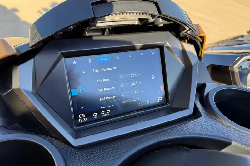 Slide: The Image of 2024 Yamaha WaveRunner FX Limited SVHO dashboard displaying trip information and fuel metrics. - 7