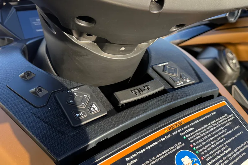 Slide: The Image of 2024 Yamaha WaveRunner FX Limited SVHO dashboard with audio controls and tilt adjustment. - 8