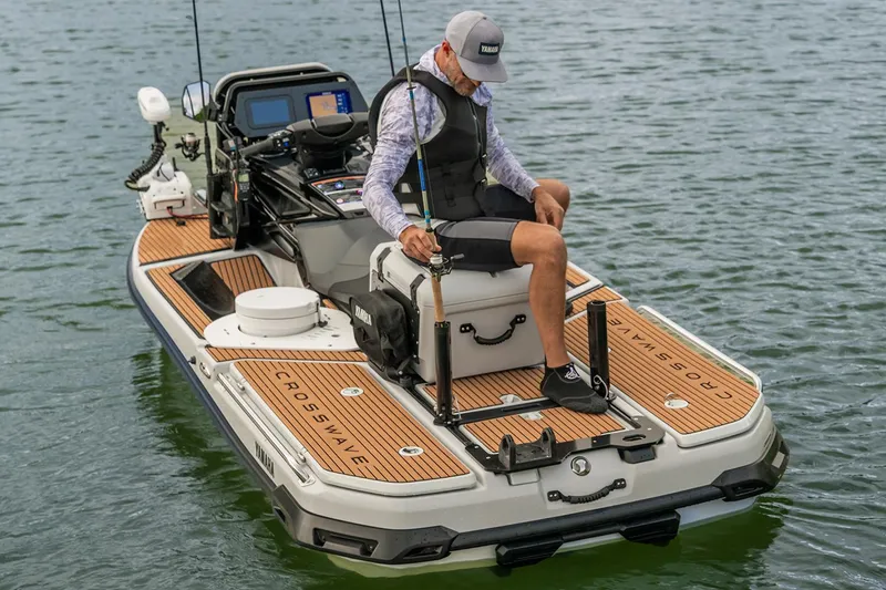 Slide: The Image of Manufacturer Provided Image: 2026 Yamaha WaveRunner Crosswave on water, featuring advanced fishing setup. - 3