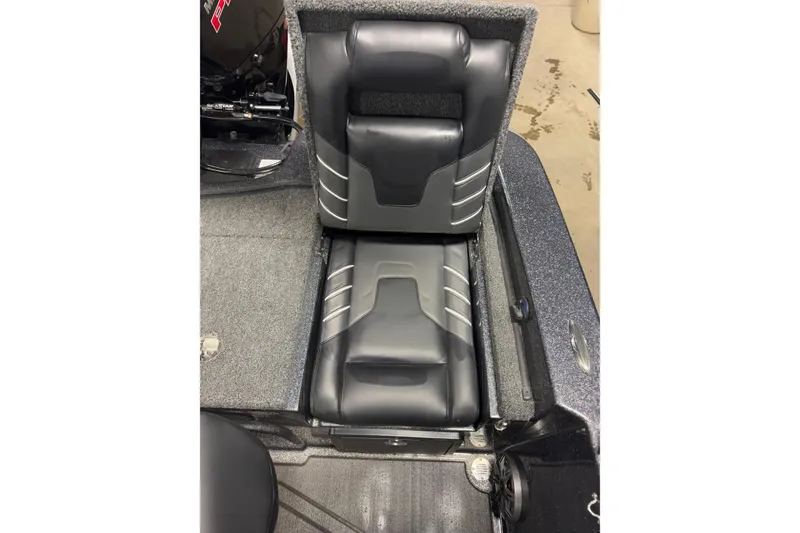 Slide: The Image of 2024 Nitro ZV19 Sport boat interior with sleek black and gray seating design. - 25