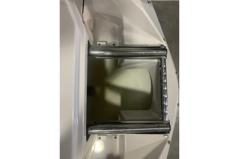 Slide: The Image of 2019 Scarab 255 Wake ID boat ladder, stainless steel, folded on deck. - 26
