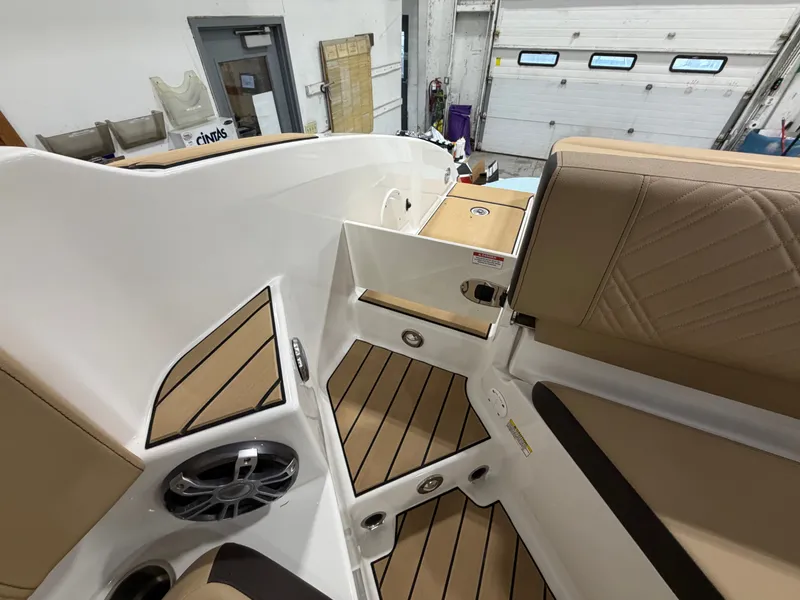 Slide: The Image of Interior of 2026 Sea Ray SDX 270 with luxurious seating. - 19