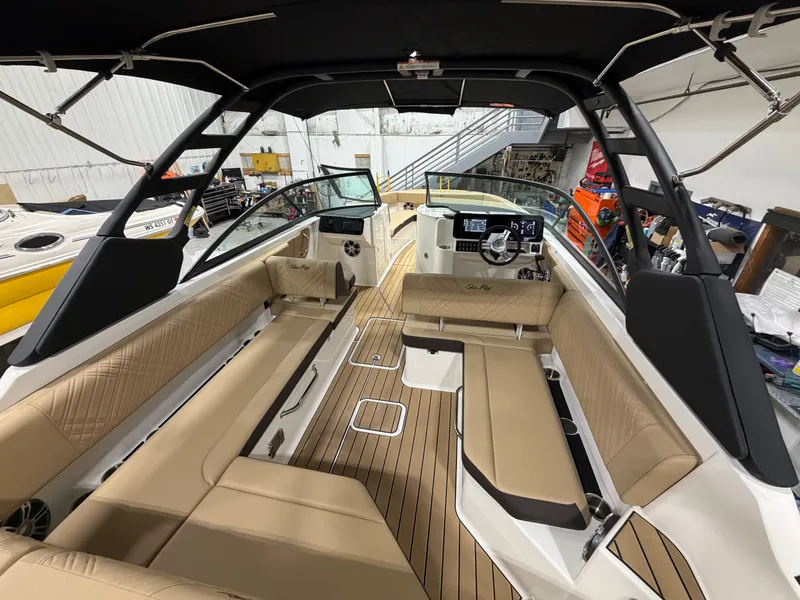 Slide: The Image of Interior of 2026 Sea Ray SDX 270 with luxurious seating. - 25