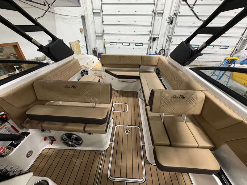 Slide: The Image of Interior of 2026 Sea Ray SDX 270 with luxurious seating. - 27