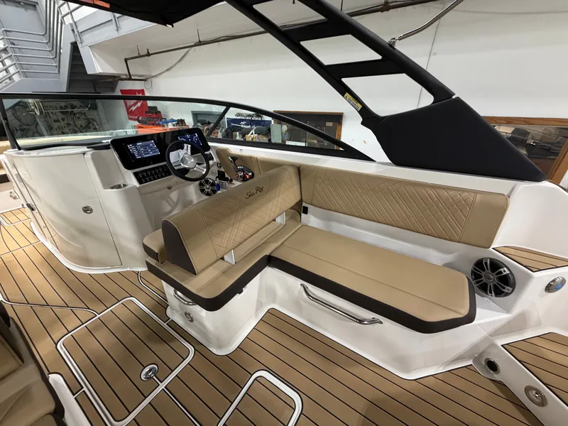 Slide: The Image of Interior of a 2026 Sea Ray SDX 270 with sleek seating. - 29