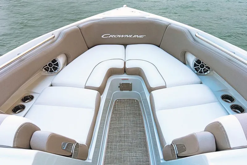 Slide: The Image of Manufacturer Provided Image: 2025 Crownline 278 SS boat with sleek design and blue accents on a dark background. - 3