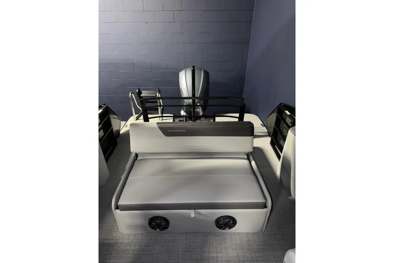Slide: The Image of 2026 Veranda RELAX VR235VLI pontoon boat with sleek seating and modern design. - 11