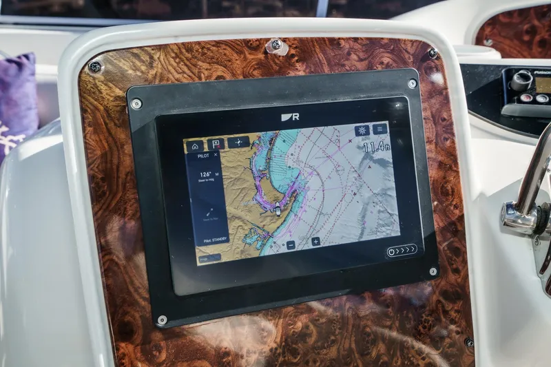 Slide: The Image of Navigation display on 2005 Meridian 381 Sedan boat, featuring a detailed nautical map. - 7