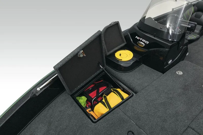 Slide: The Image of Interior of 2020 Nitro ZV21 boat with four black and red seats. - 10