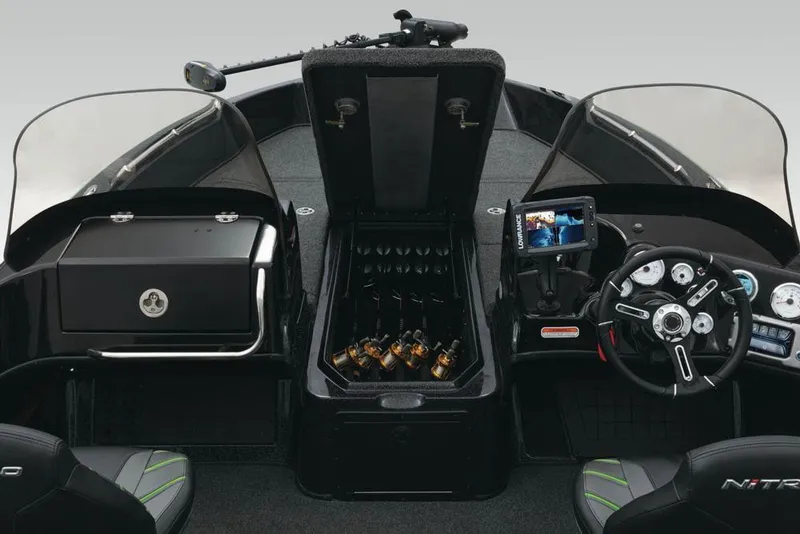 Slide: The Image of Minn Kota Ultrex motor on 2020 Nitro ZV21 boat in garage setting. - 12