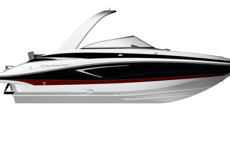 Slide: The Image of 2026 Crownline Eclipse E255 boat, sleek design with black and white accents. - 36