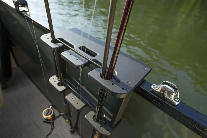 Slide: The Image of Fishing rod holder on 2026 Veranda Fish 22F2 boat, near water. - 8