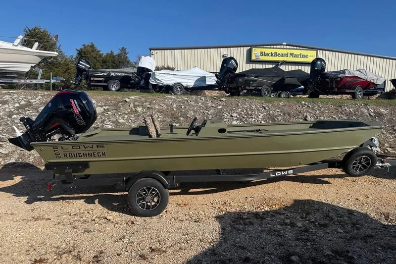 The Image of 2026 Lowe Roughneck 2070 boat on trailer at BlackBeard Marine dealership. - 0