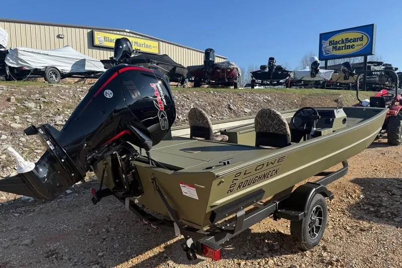 Slide: The Image of 2026 Lowe Roughneck 2070 boat with powerful outboard motor at BlackBeard Marine dealership. - 6