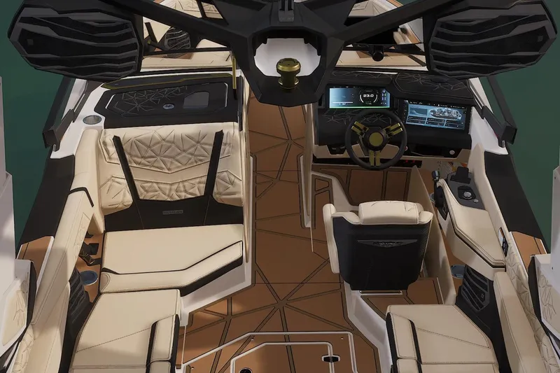 Slide: The Image of Luxurious interior of 2026 Nautique Super Air Nautique G25 Paragon boat with plush seating. - 7