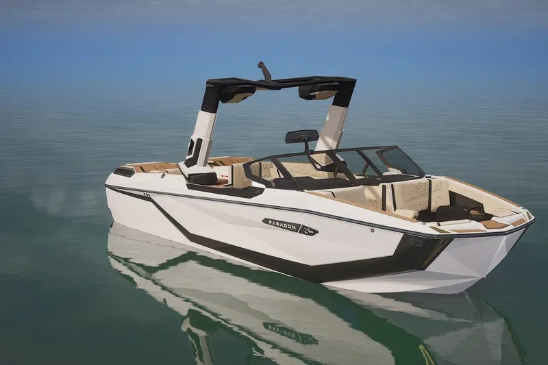 Slide: The Image of 2026 Nautique Super Air Nautique G25 Paragon touchscreen display with various control settings. - 8