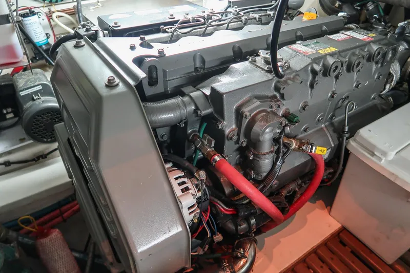 Slide: The Image of Engine of 2007 Grand Banks 39 Eastbay SX with visible components and wiring. - 42