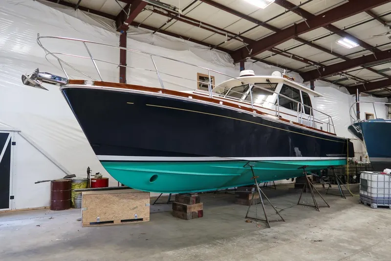 Slide: The Image of 2007 Grand Banks 39 Eastbay SX yacht in indoor storage facility. - 5