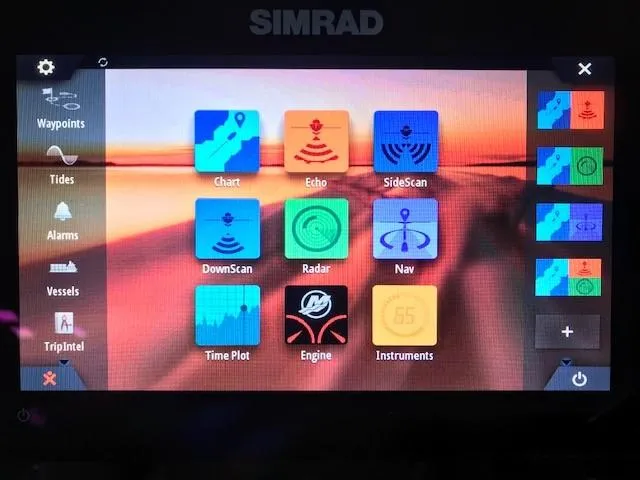 Slide: The Image of Simrad marine display showing navigation and engine controls on a 2022 Sea Ray SPX 190 OB. - 27
