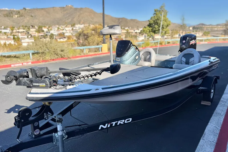 Slide: The Image of 2019 Nitro Z17 fishing boat with Minn Kota trolling motor on trailer. - 3