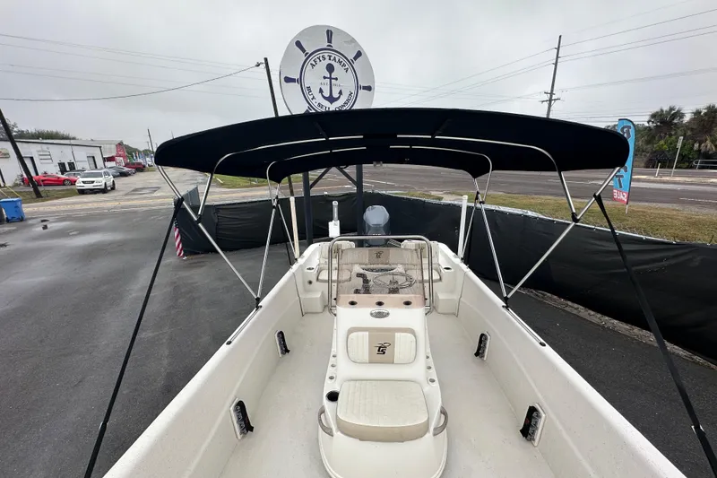 Slide: The Image of 2016 Carolina Skiff 218 DLV boat hatch with textured surface and secure latch. - 32