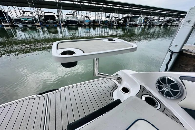 Slide: The Image of 2020 Yamaha Boats 242SE interior seating with "Limited" branding, showcasing luxury design. - 16