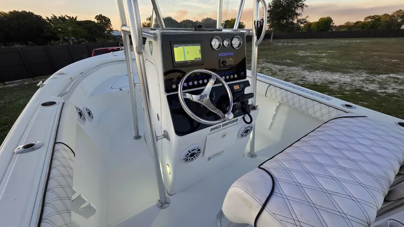 Slide: The Image of Interior view of a 2008 Sea Fox 216 boat with helm console. - 5