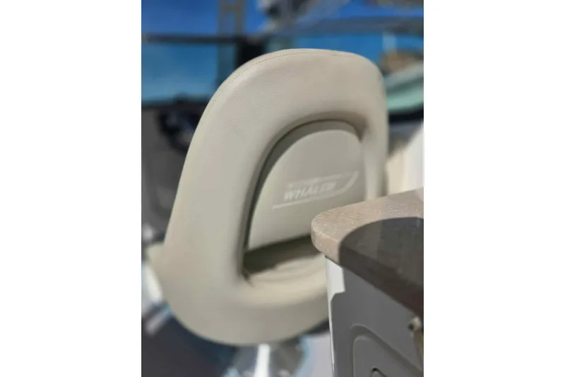 Slide: The Image of Boston Whaler 240 Vantage 2021 boat seat with logo, close-up view. - 26