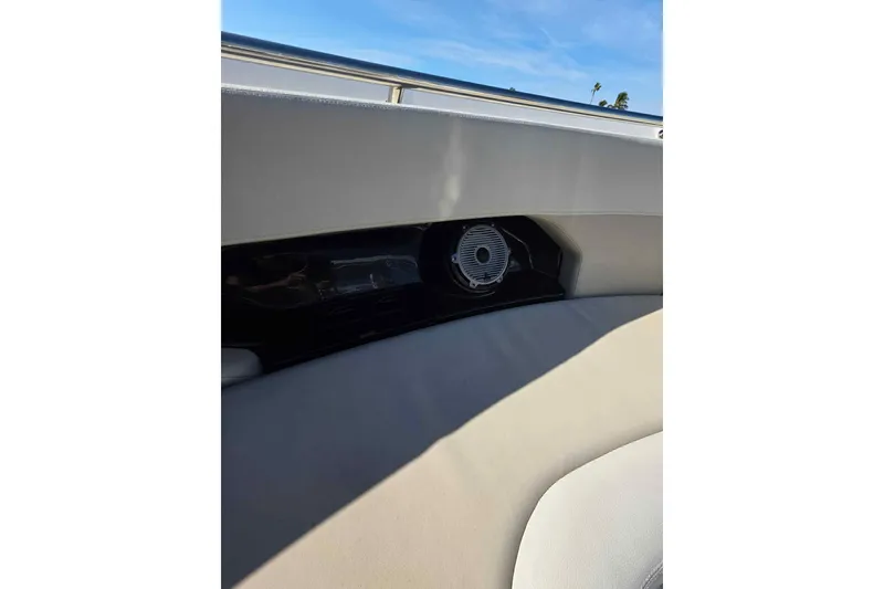 Slide: The Image of 2021 Boston Whaler 240 Vantage interior detail with speaker and seating. - 35