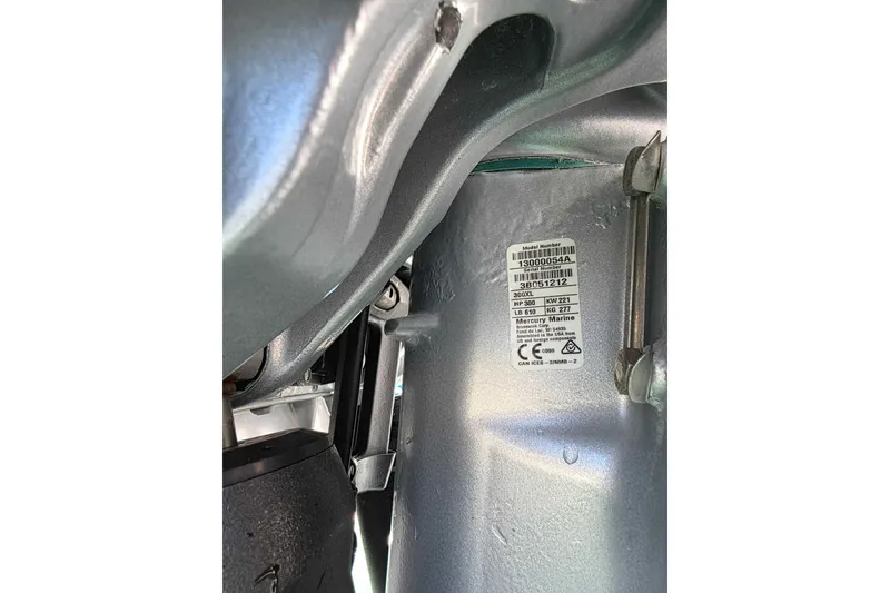 Slide: The Image of Close-up of a 2021 Boston Whaler 240 Vantage engine label. - 8