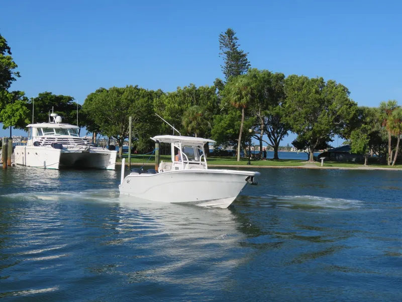 Slide: The Image of 2022 Sea Fox 268 Commander anchored on calm waters. - 2