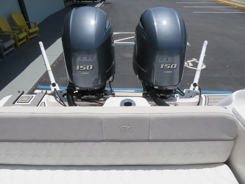 Slide: The Image of Rear view of a Sea Fox 268 Commander with twin Yamaha 150 engines. - 44