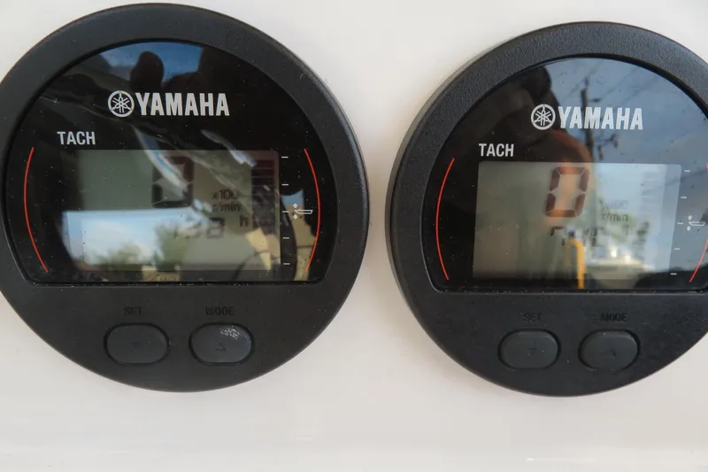 Slide: The Image of Yamaha tachometers on 2022 Sea Fox 268 Commander boat dashboard. - 49