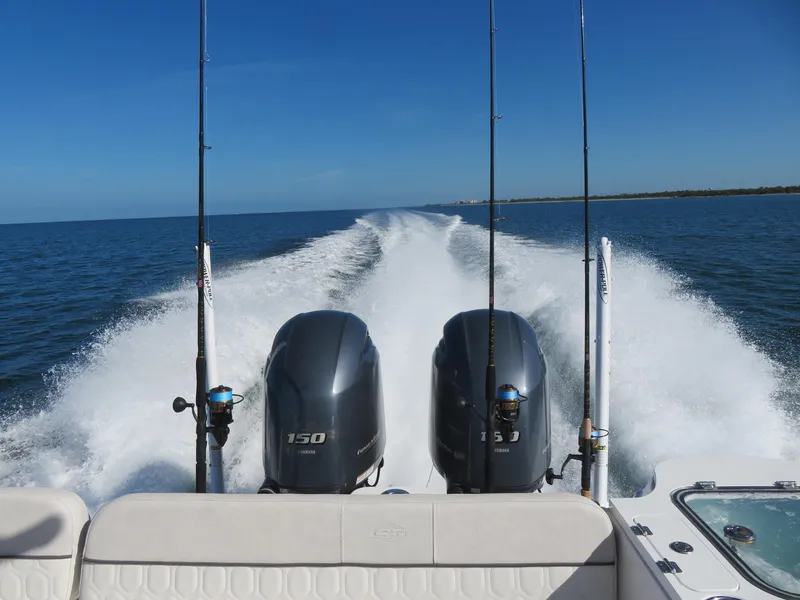 Slide: The Image of Rear view of a 2022 Sea Fox 268 Commander boat on the water. - 9
