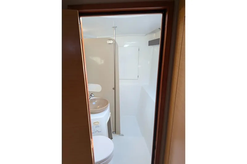 Slide: The Image of Bathroom interior of 2012 Fountaine Pajot Lipari catamaran, featuring sink and shower. - 34