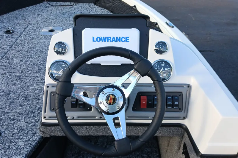 Slide: The Image of 2026 Ranger VS1682SC Angler dashboard with steering wheel and Lowrance display. - 4