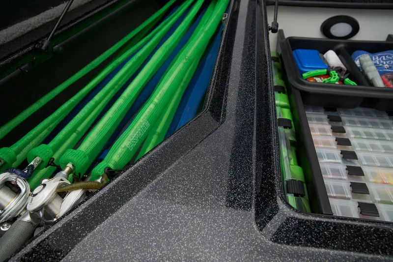 Slide: The Image of 2026 Nitro Z20 XL Pro boat deck with Garmin electronics and storage compartments. - 25