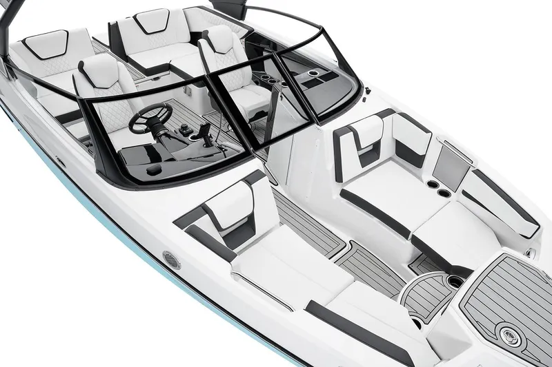Slide: The Image of Manufacturer Provided Image: 2026 Yamaha Boats 222S interior, featuring sleek white and black seating with modern design. - 5