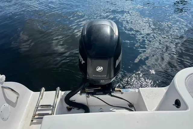 Slide: The Image of 2018 Pro-Line 23 Dual Console boat with Mercury outboard motor on water. - 21