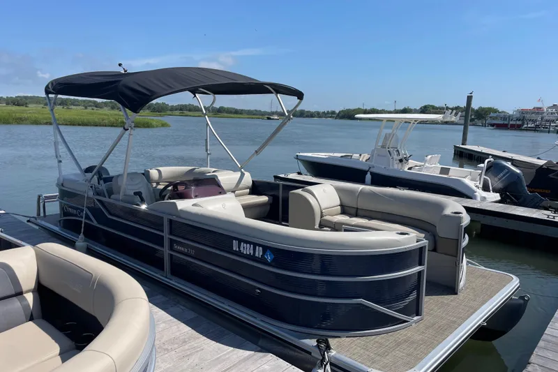 The Image of 2023 Cypress Cay Seabreeze 232 pontoon boat docked on a sunny day. - 1