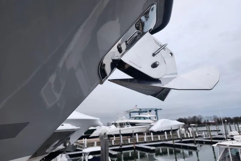 Slide: The Image of Close-up of 2023 Boston Whaler 280 Outrage anchor detail at marina. - 19